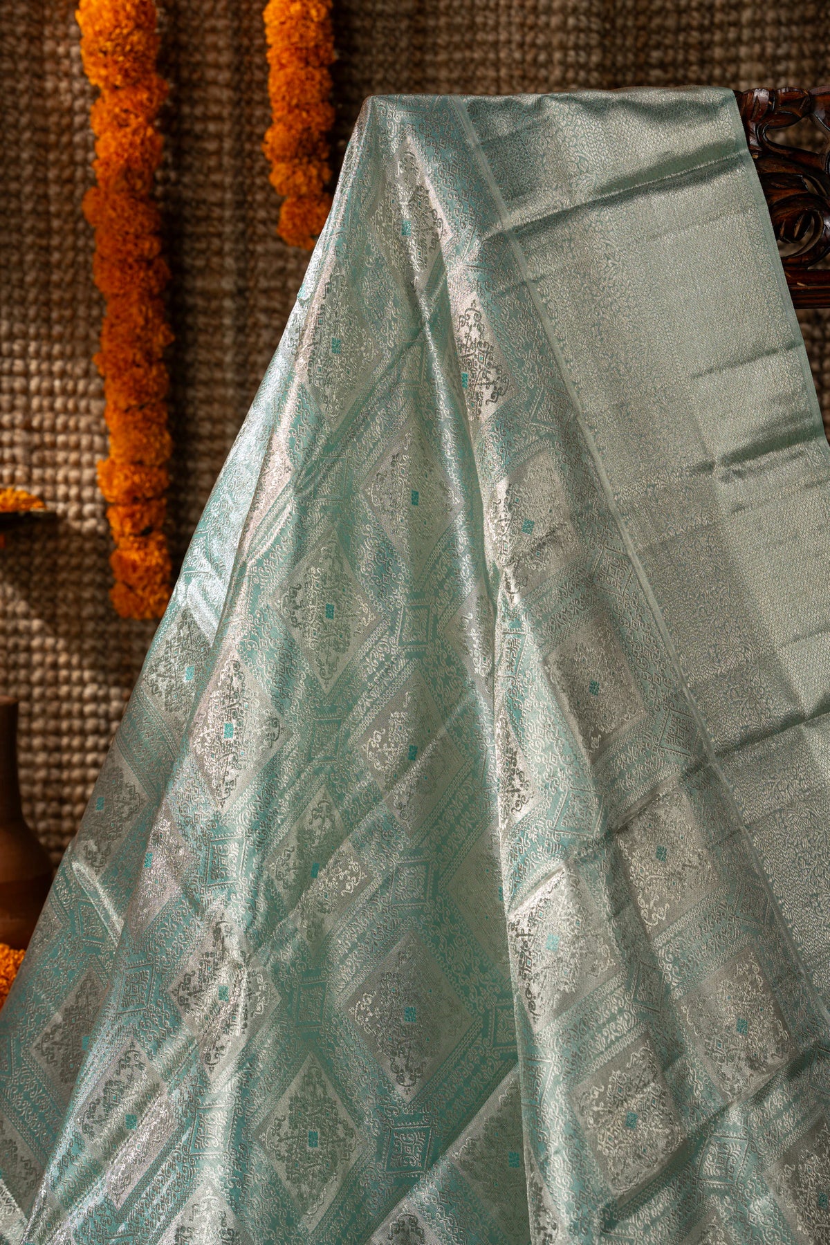 Kanchipuram Silk Tissue Brocade Sea Blue Saree