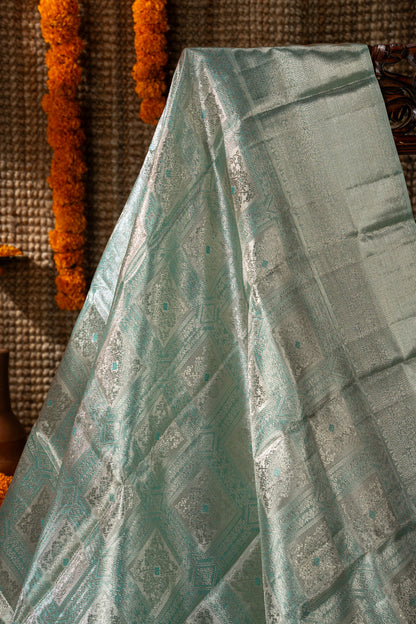 Kanchipuram Silk Tissue Brocade Sea Blue Saree