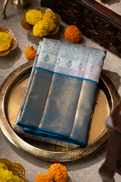 Kanchipuram Silk Tissue Brocade Blue Saree