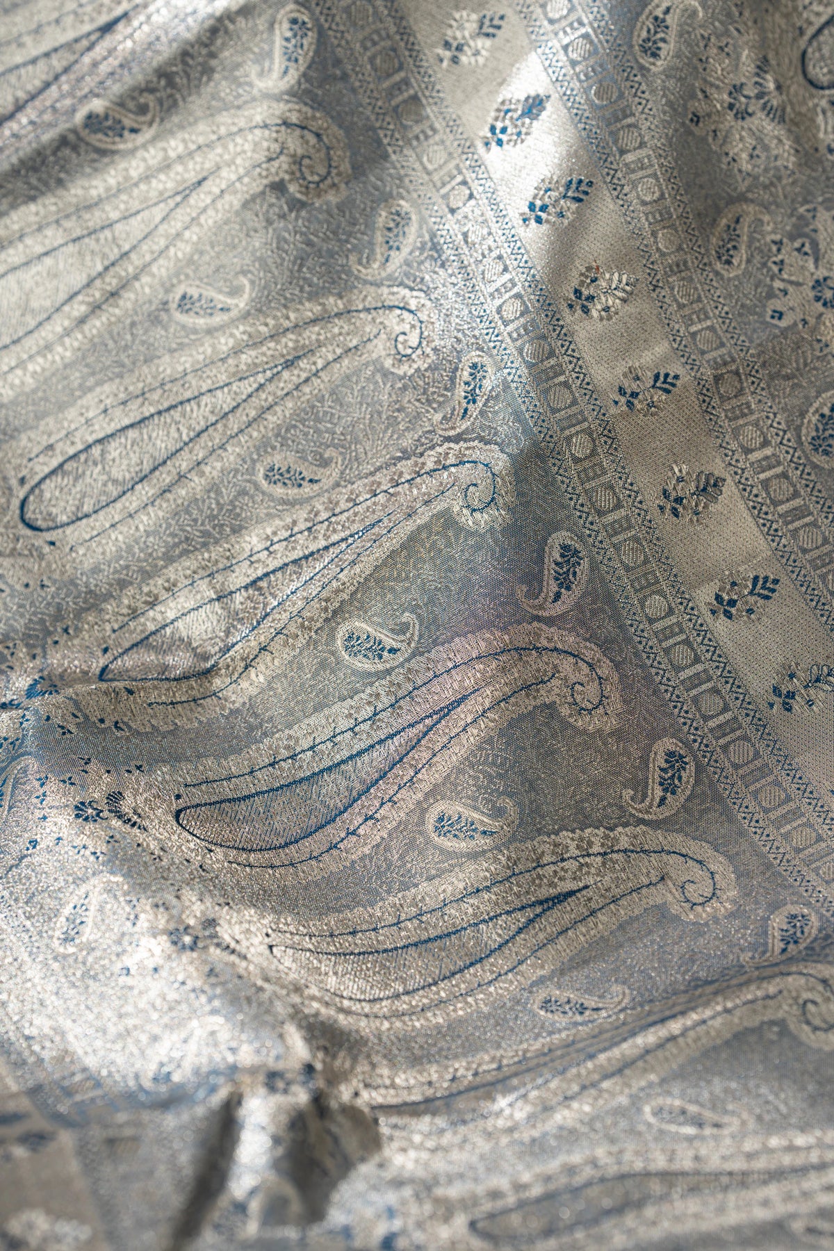 Kanchipuram Silk Tissue Brocade Blue Saree