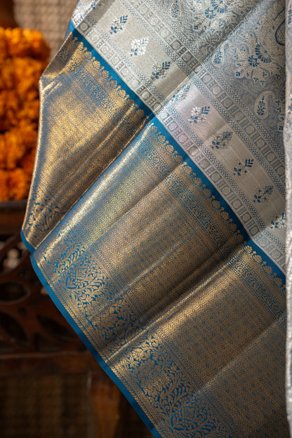 Kanchipuram Silk Tissue Brocade Blue Saree