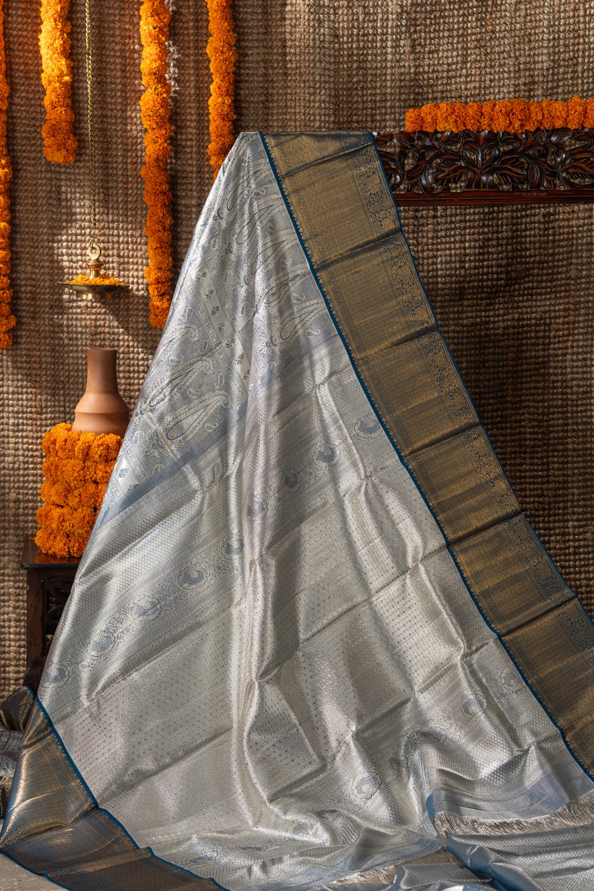 Kanchipuram Silk Tissue Brocade Blue Saree
