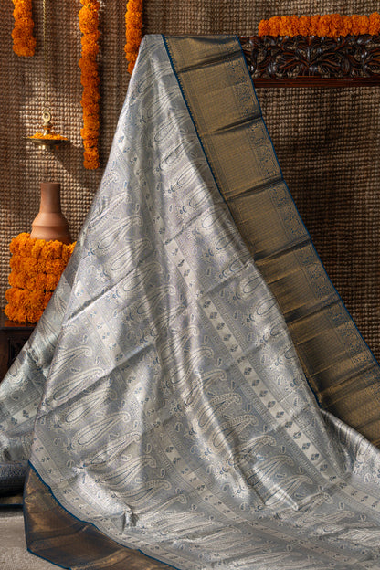 Kanchipuram Silk Tissue Brocade Blue Saree