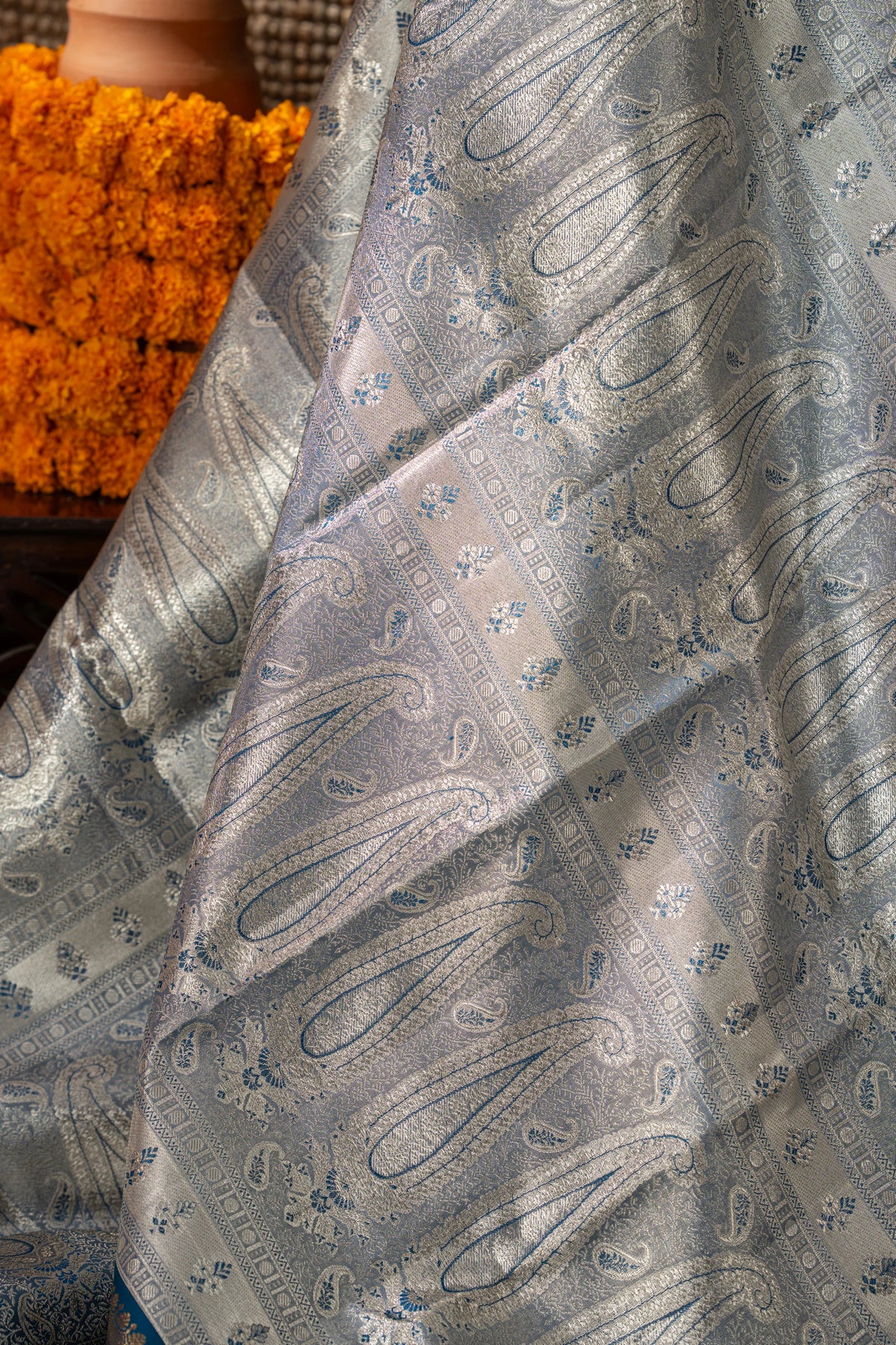 Kanchipuram Silk Tissue Brocade Blue Saree