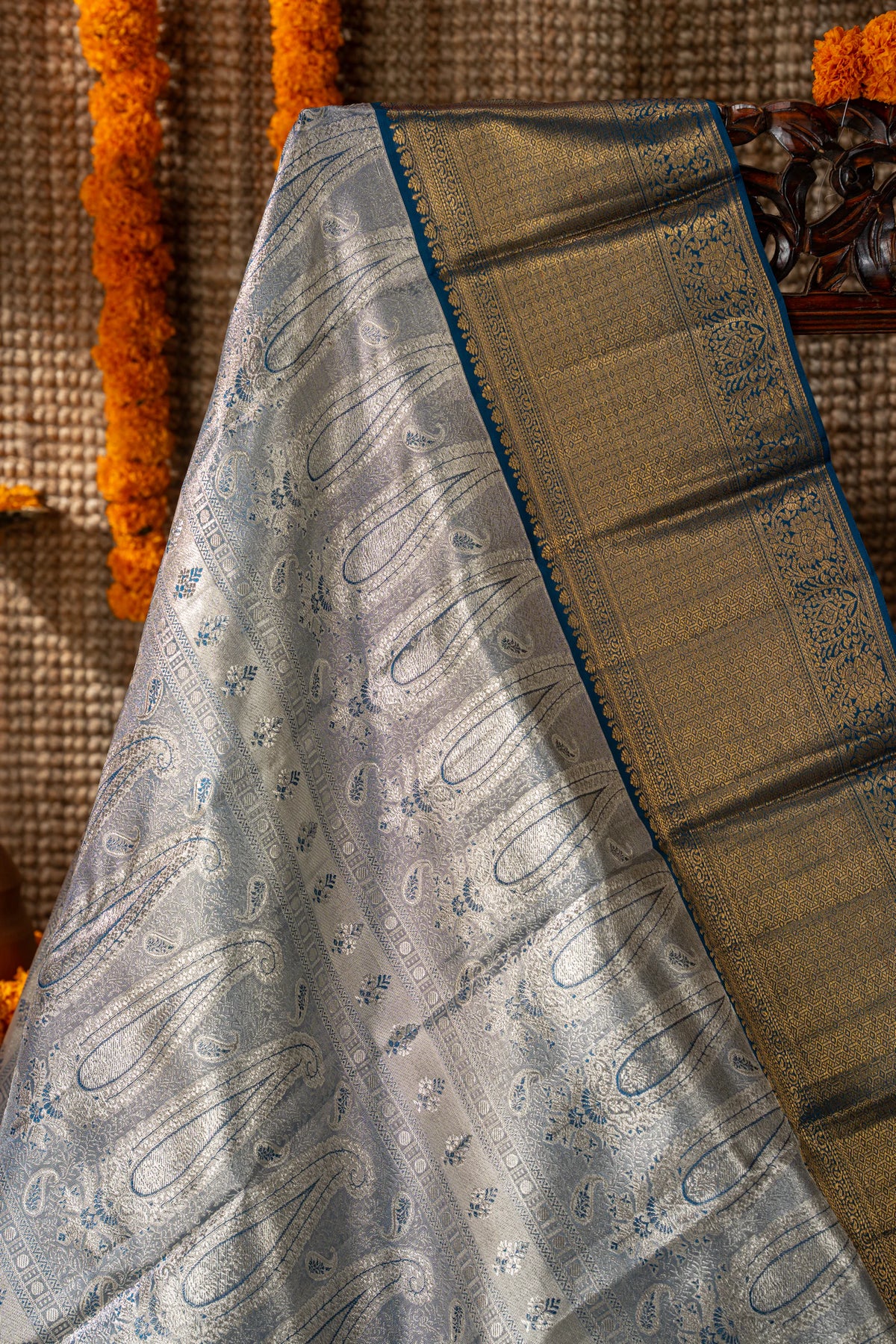 Kanchipuram Silk Tissue Brocade Blue Saree