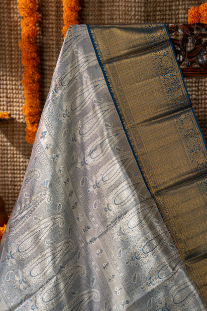 Kanchipuram Silk Tissue Brocade Blue Saree