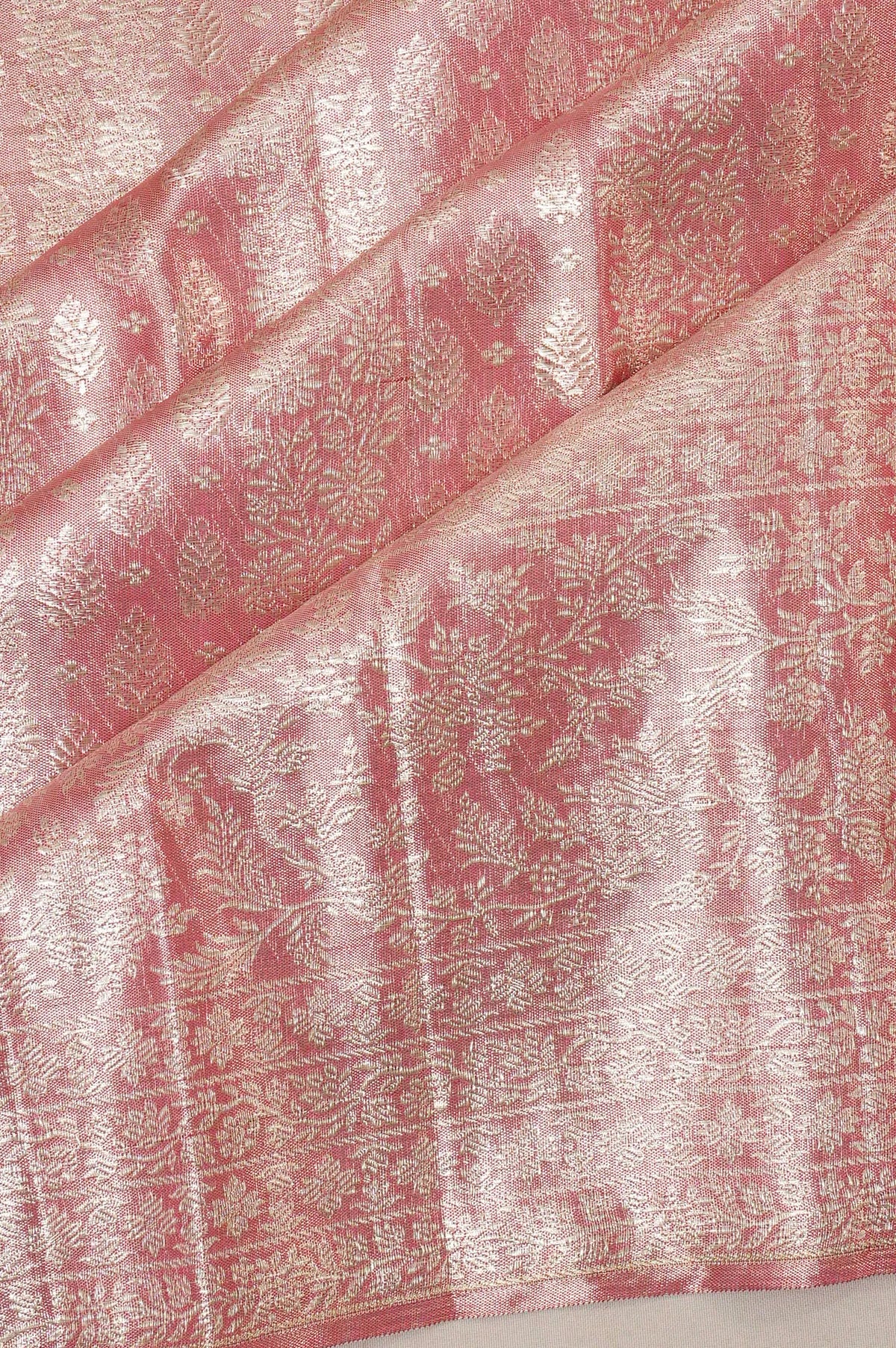 Kanchipuram Silk Tissue Brocade Pink Saree