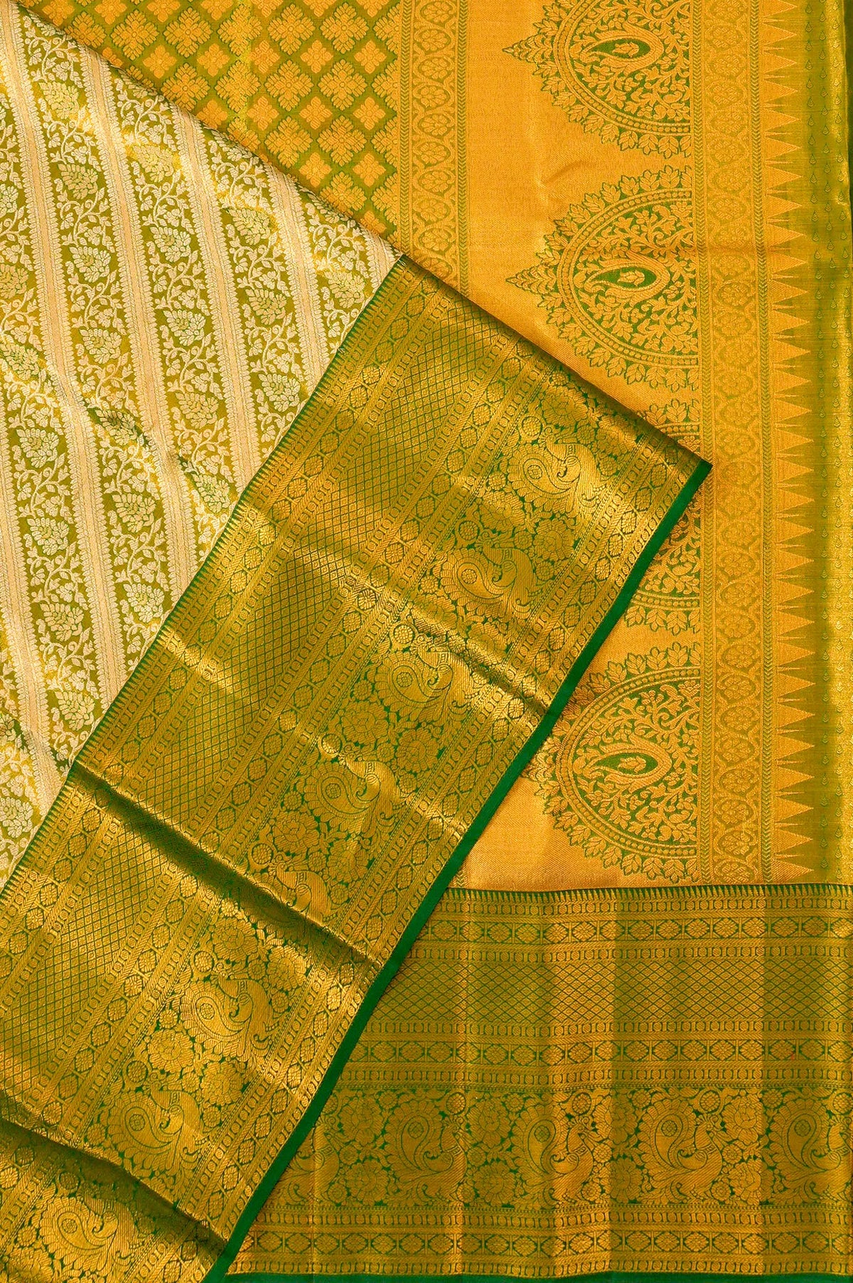 Taranga Kanchi Silk Tissue Jaal Green Saree