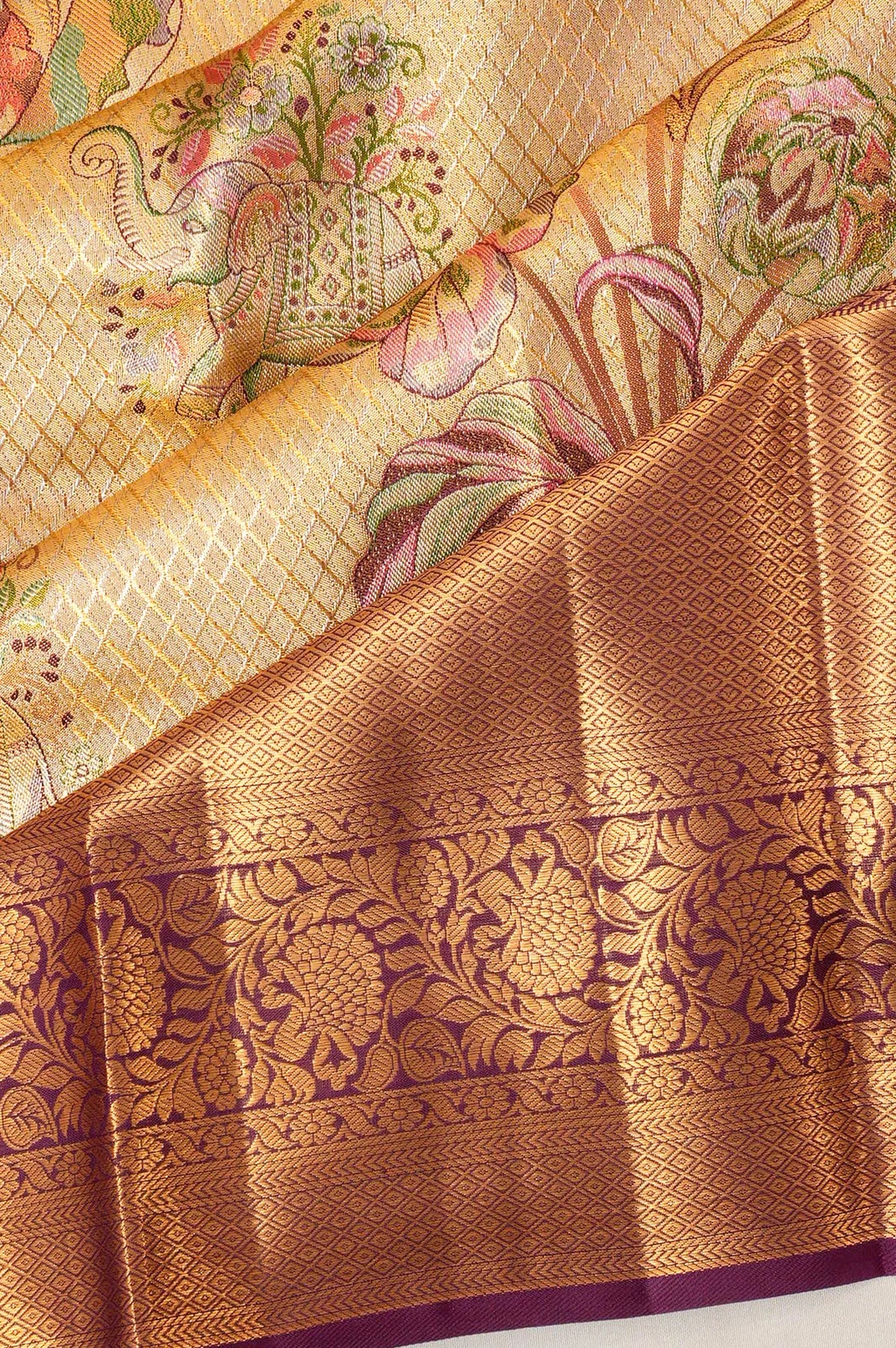 Kanchipuram Silk Tissue Brocade And Butta Gold Saree
