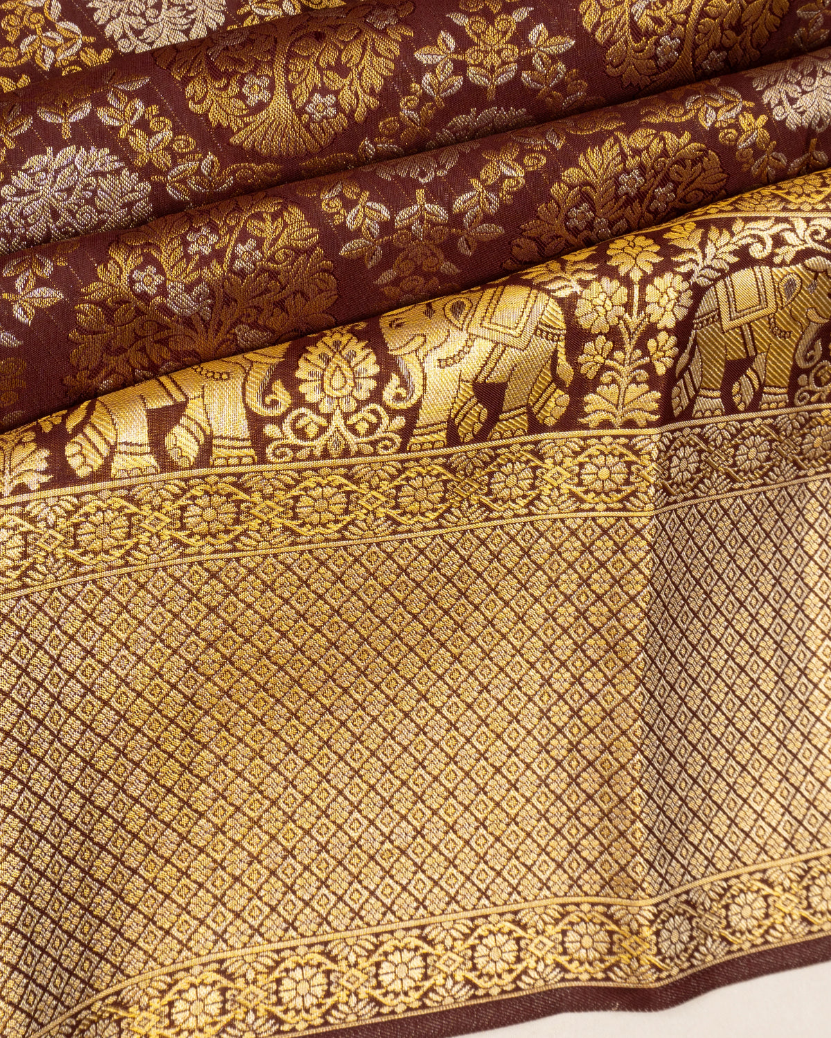 Kanchipuram Silk Brocade Brown Saree