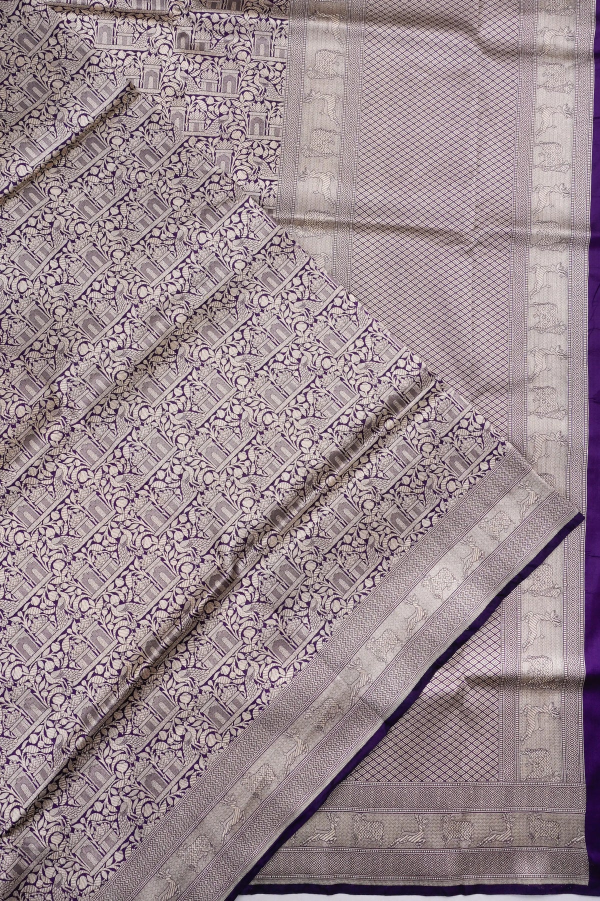 Vaanya Banaras Silk Brocade Violet Saree With Pichwai Border
