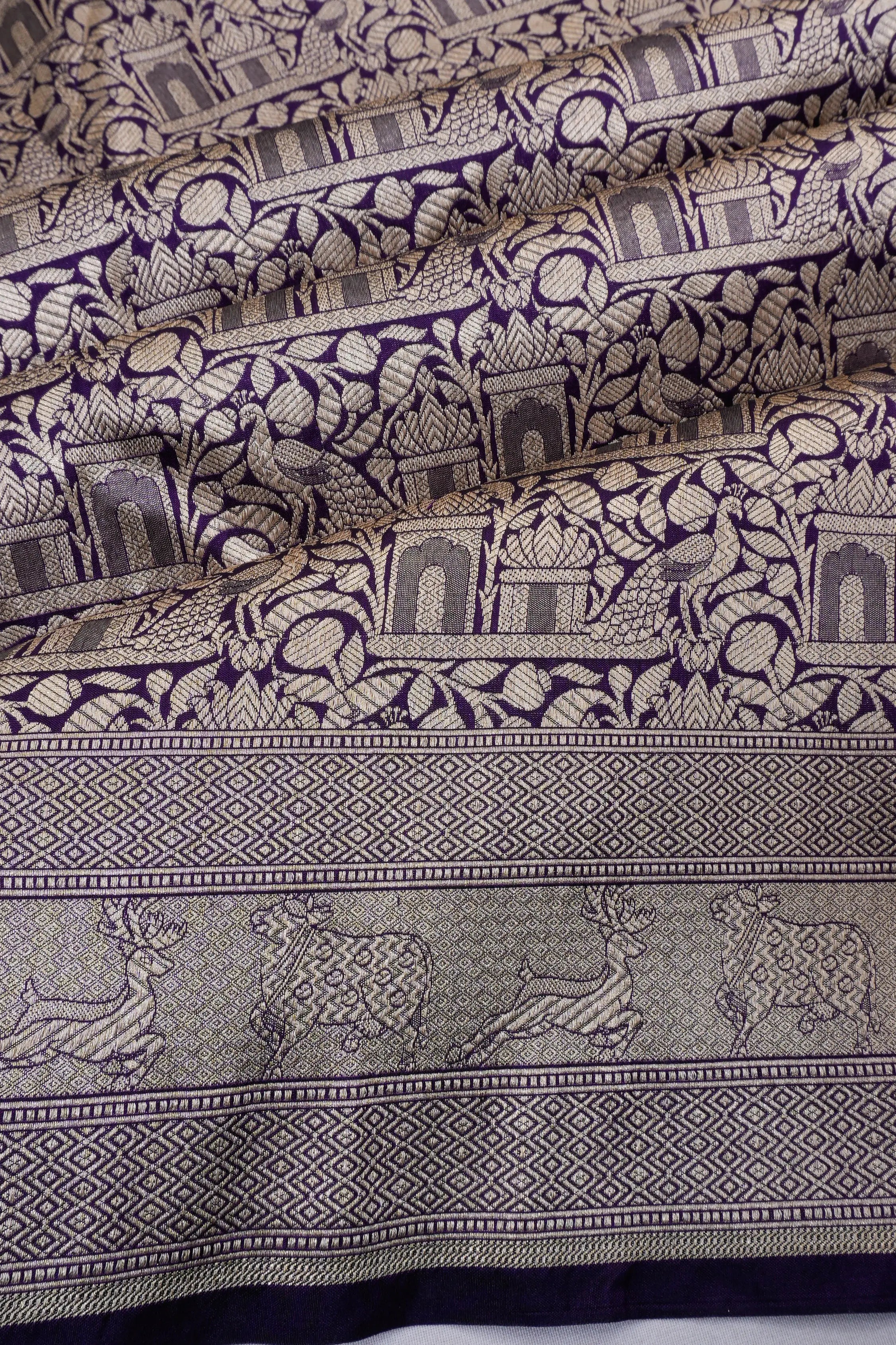 Vaanya Banaras Silk Brocade Violet Saree With Pichwai Border