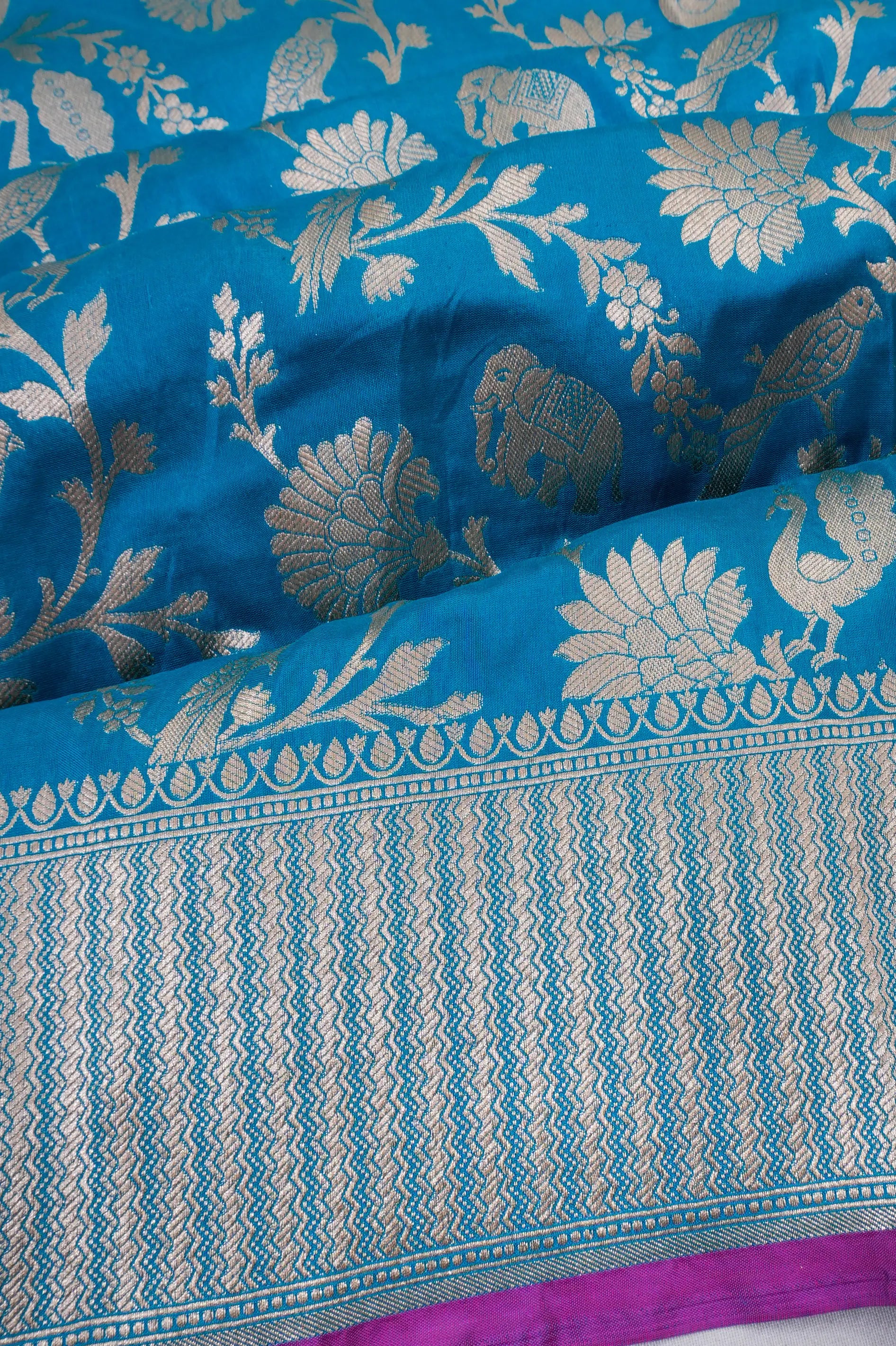 Vaanya Banaras Silk Jaal Sky Blue Saree