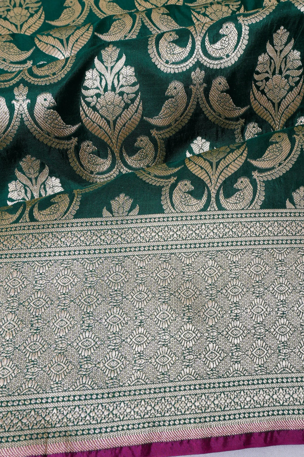 Vaanya Banaras Silk Brocade Green Saree