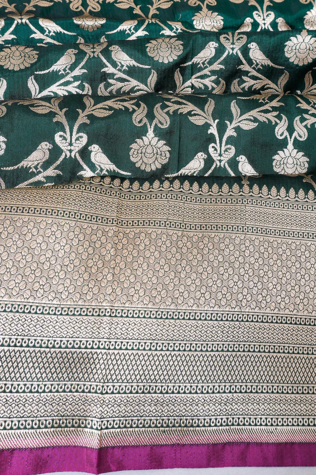 Vaanya Banaras Silk Jaal Green Saree