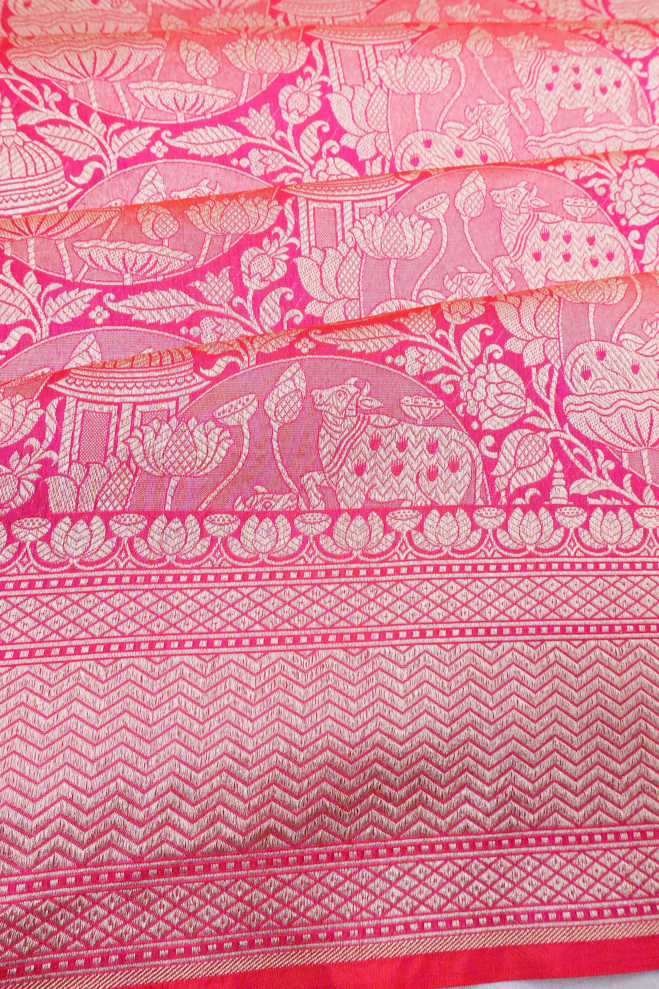 Vaanya Banaras Silk Brocade Red Saree With Pichwai Motifs
