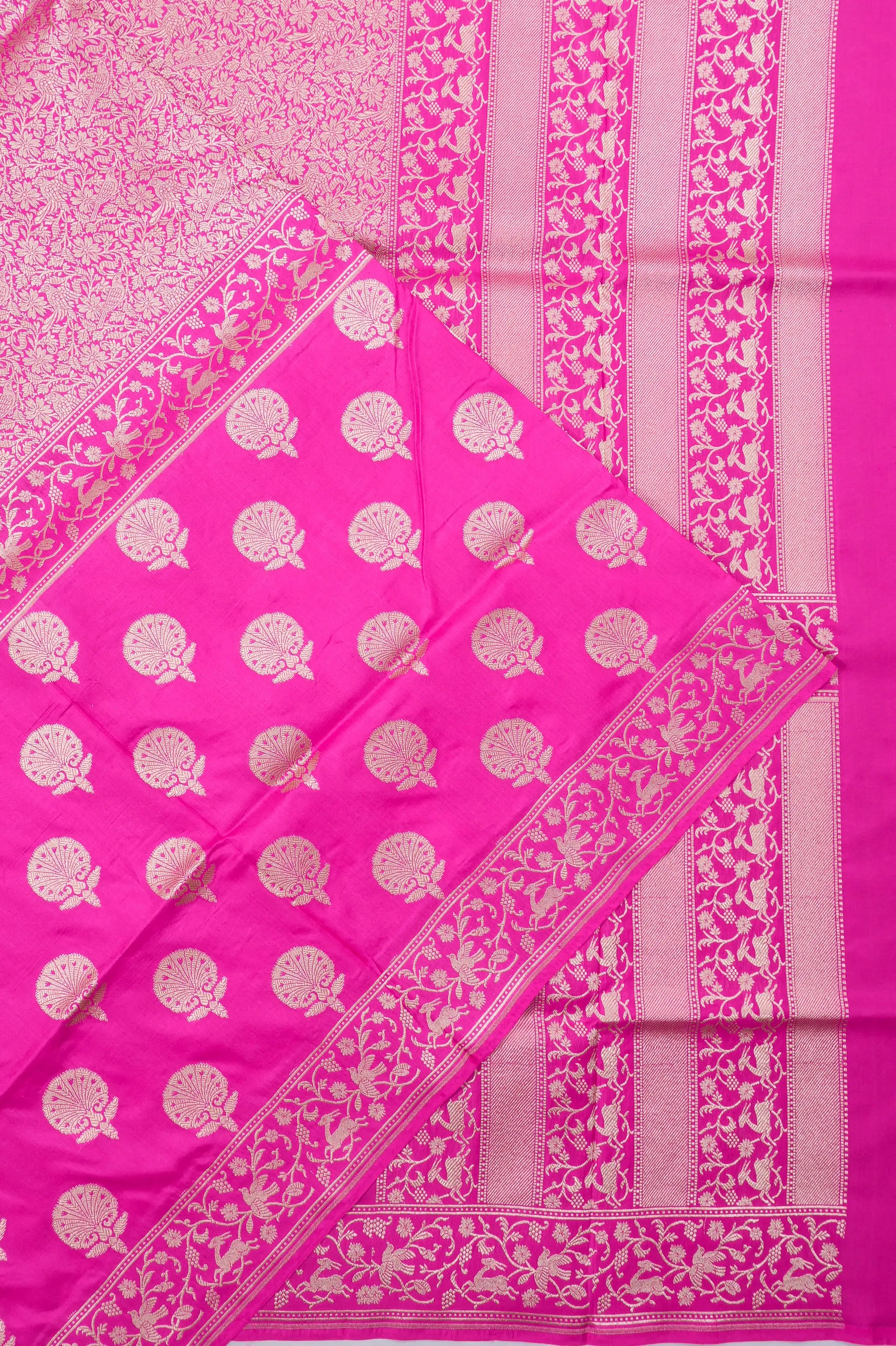 Vaanya Banaras Silk Half-n-Half Brocade And Butta Pink Saree