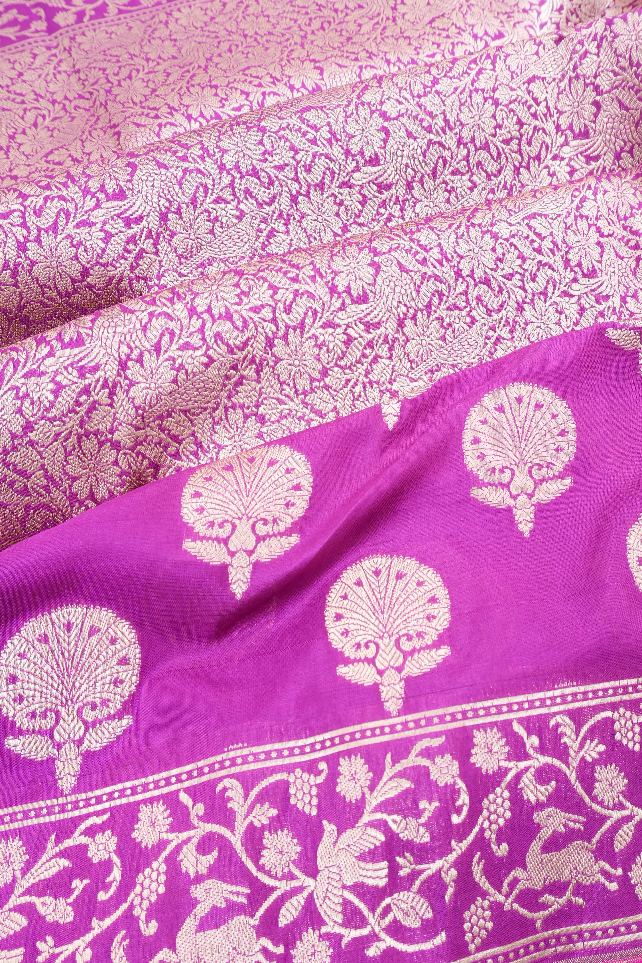 Vaanya Banaras Silk Half-n-Half Brocade And Butta Purple Saree