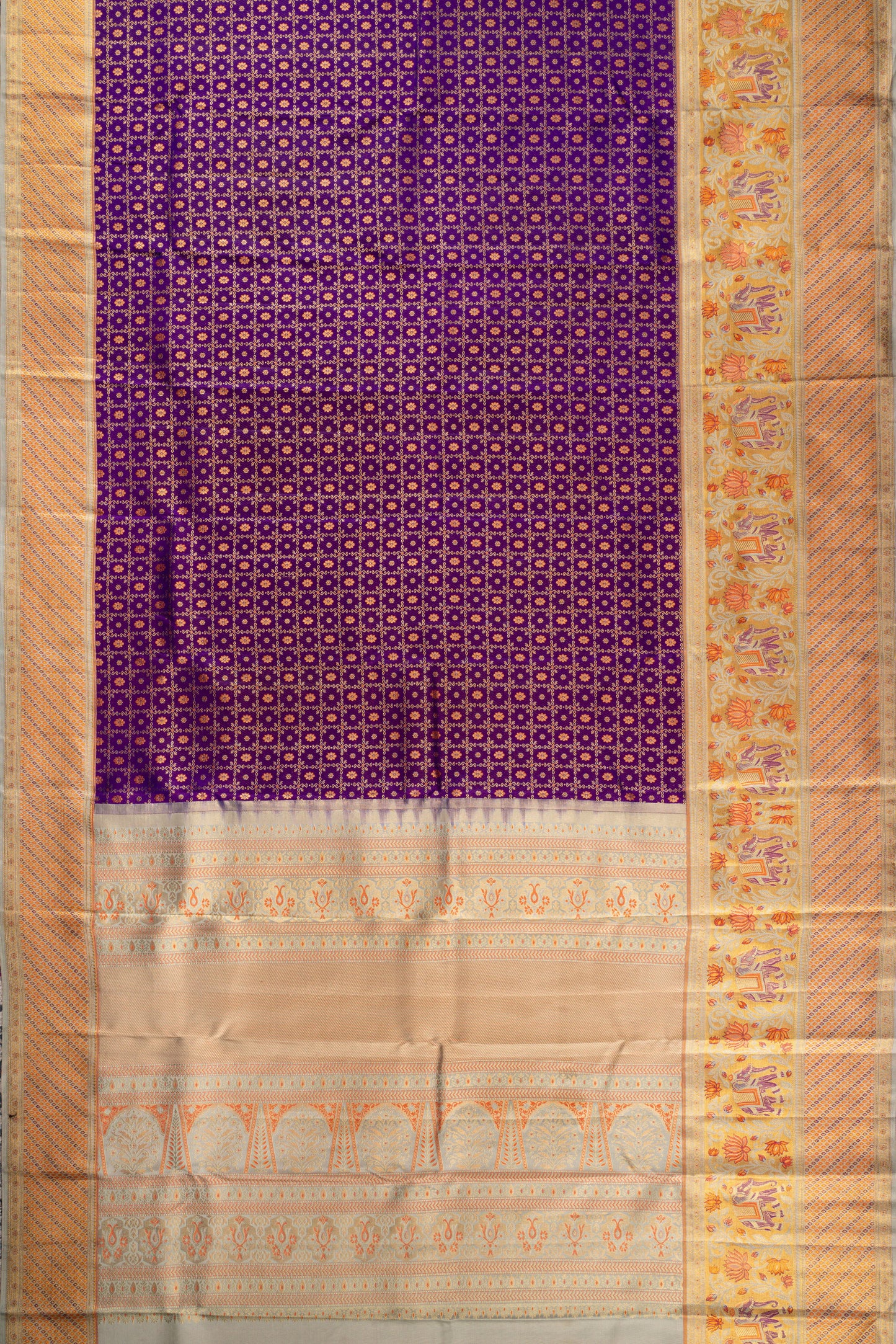 Kanchipuram Silk Checks And Butta Purple Saree