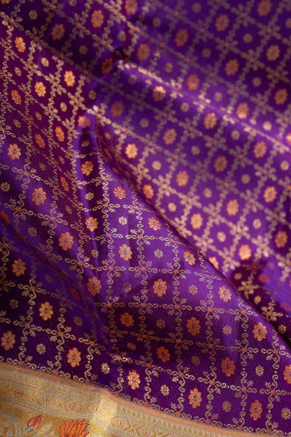 Kanchipuram Silk Checks And Butta Purple Saree