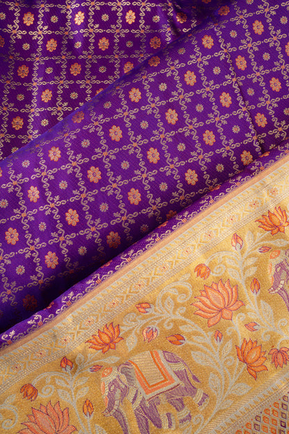Kanchipuram Silk Checks And Butta Purple Saree