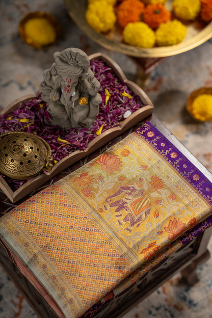 Kanchipuram Silk Checks And Butta Purple Saree