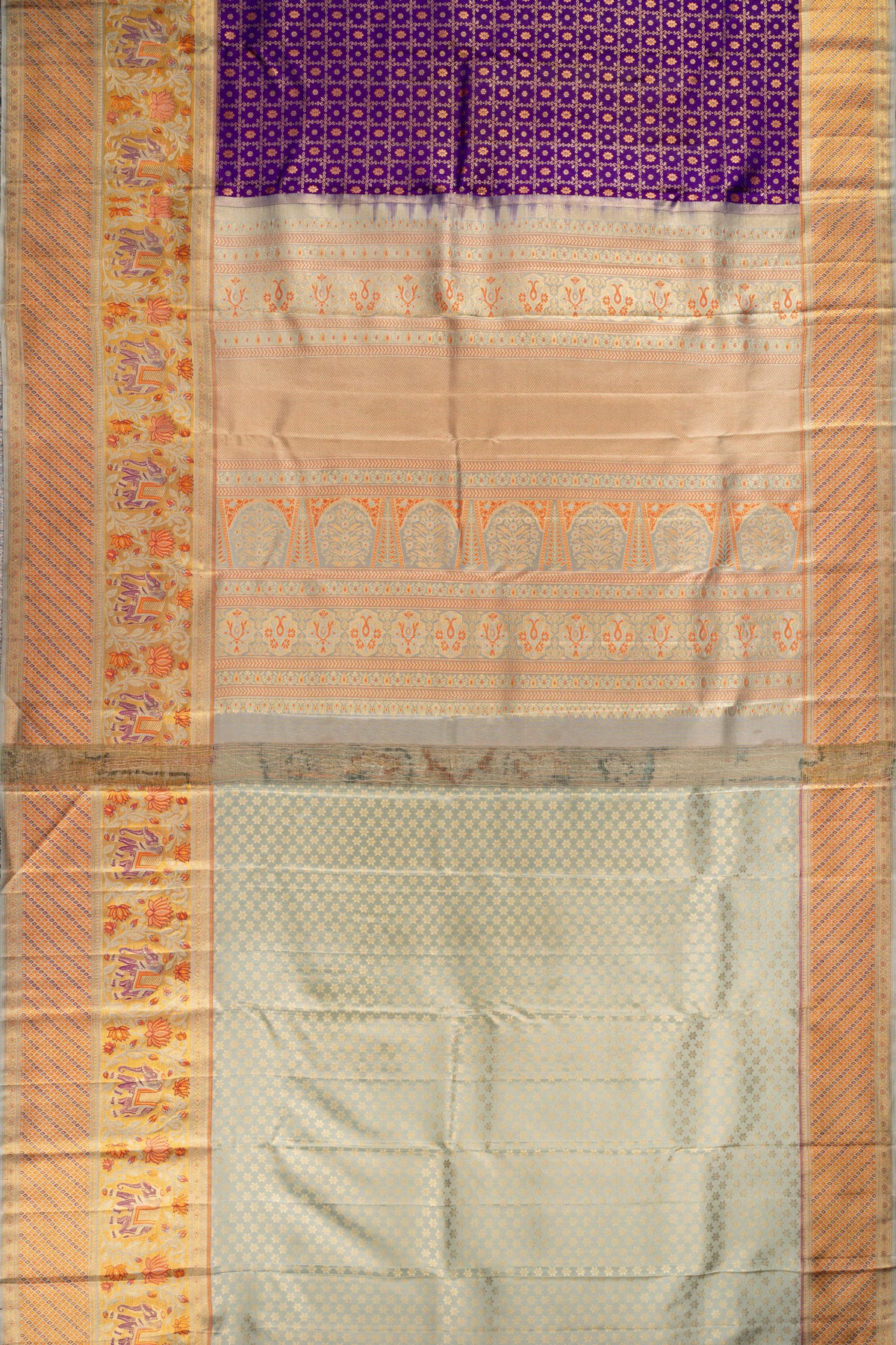 Kanchipuram Silk Checks And Butta Purple Saree