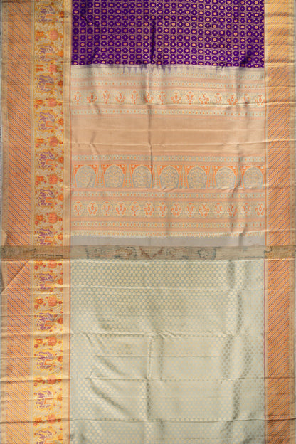Kanchipuram Silk Checks And Butta Purple Saree