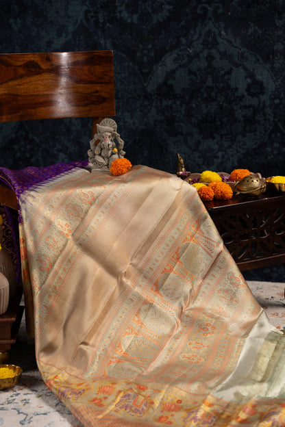 Kanchipuram Silk Checks And Butta Purple Saree