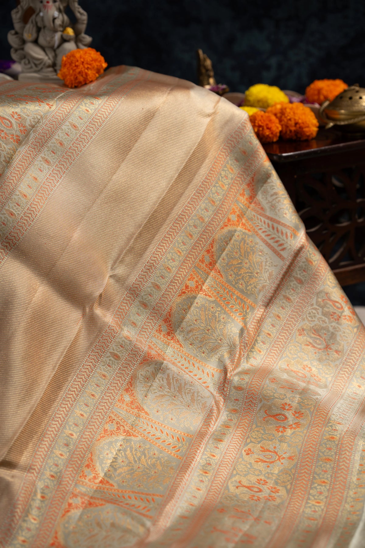 Kanchipuram Silk Checks And Butta Purple Saree