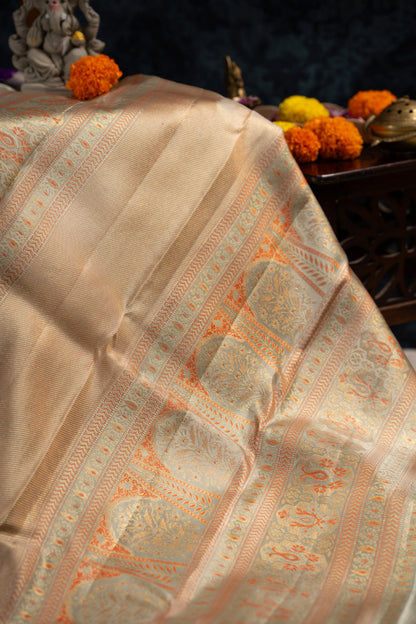 Kanchipuram Silk Checks And Butta Purple Saree