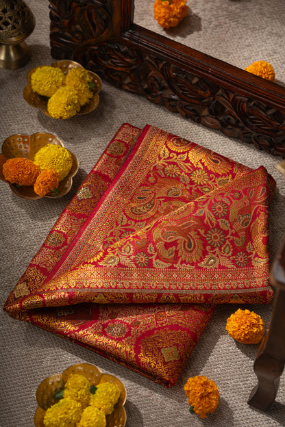 Kanchipuram Silk Brocade Red Saree