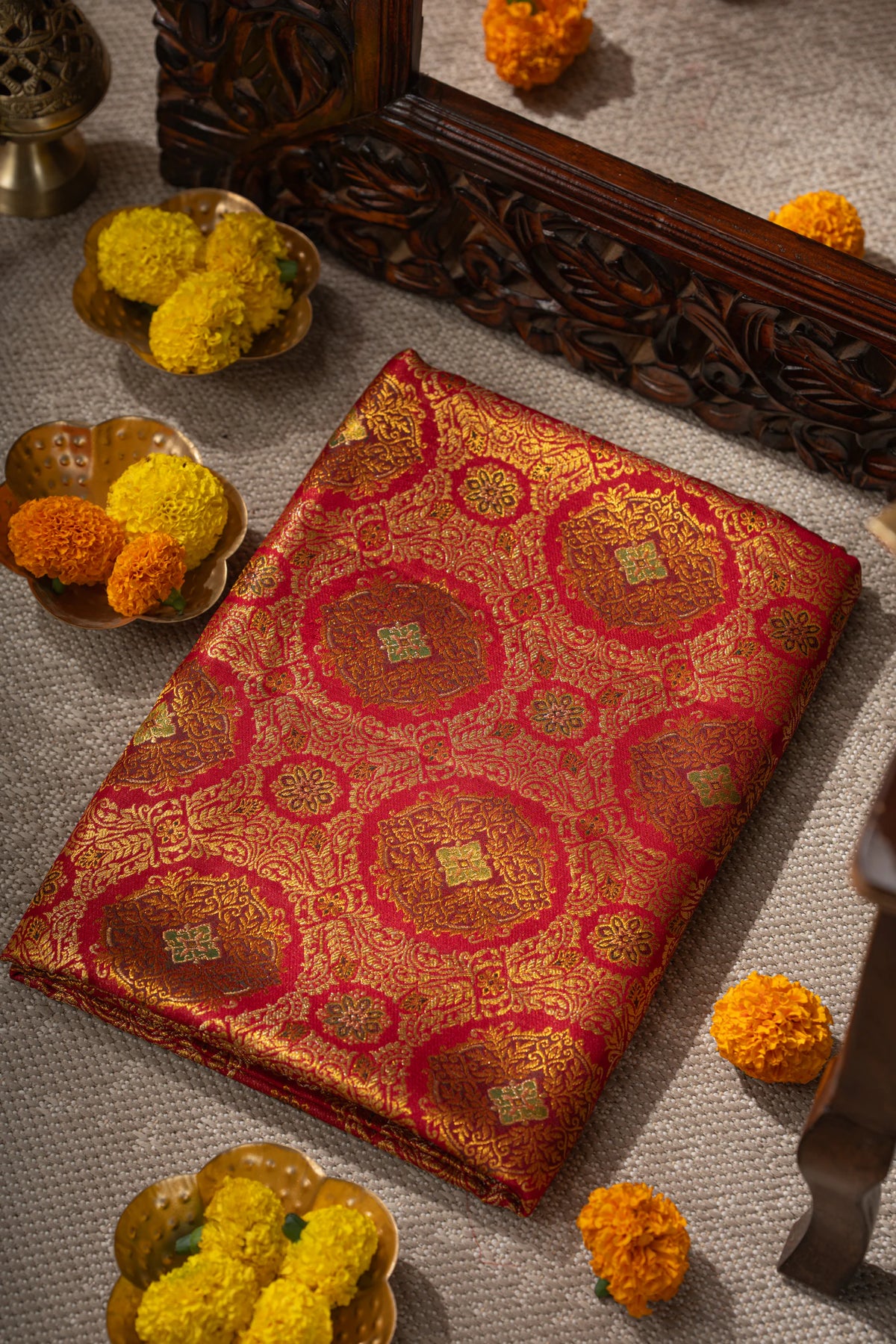 Kanchipuram Silk Brocade Red Saree
