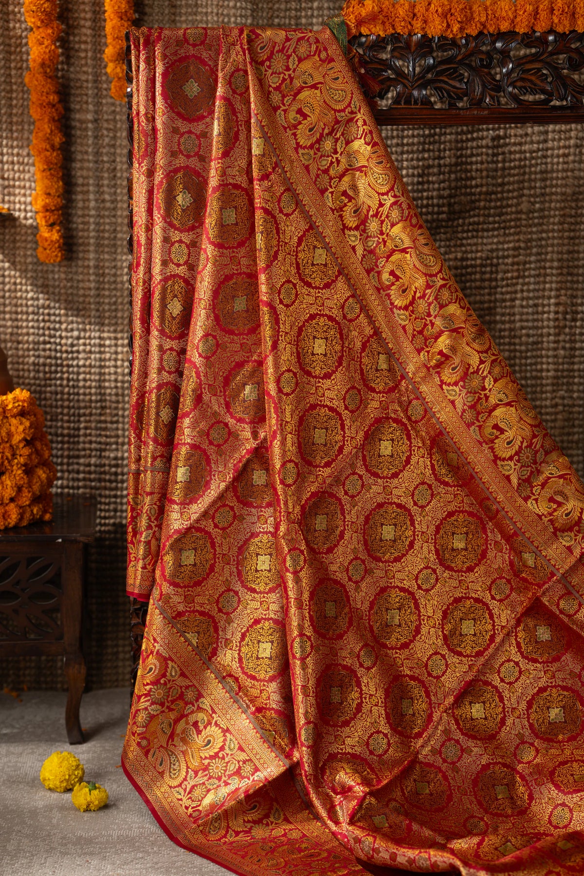 Kanchipuram Silk Brocade Red Saree