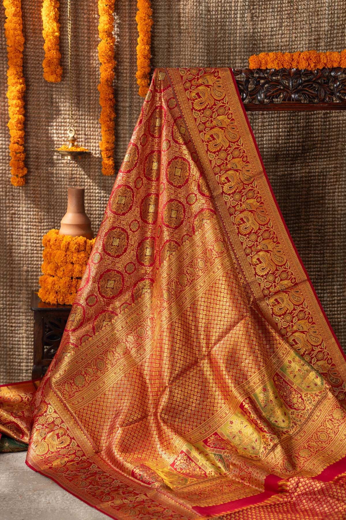 Kanchipuram Silk Brocade Red Saree