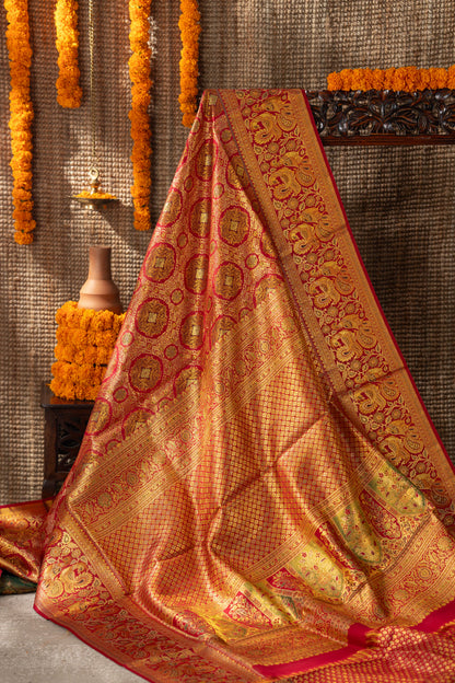 Kanchipuram Silk Brocade Red Saree
