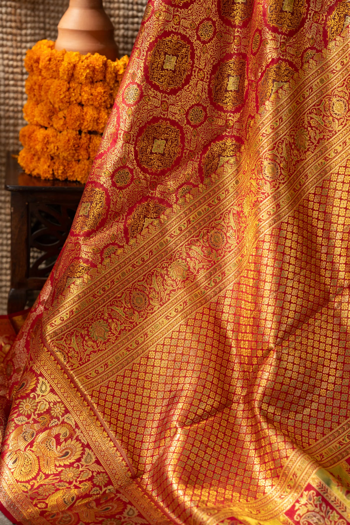 Kanchipuram Silk Brocade Red Saree