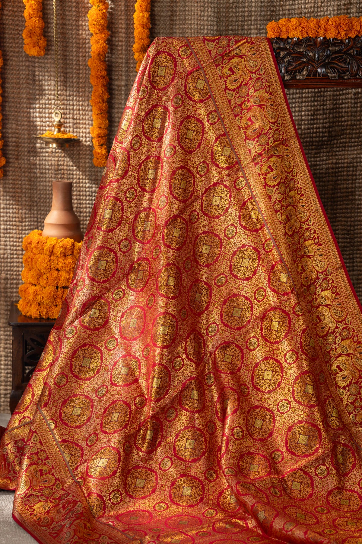 Kanchipuram Silk Brocade Red Saree