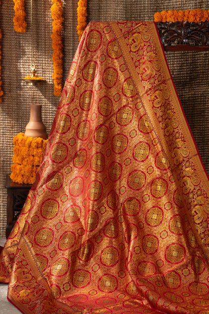 Kanchipuram Silk Brocade Red Saree