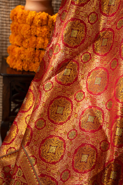 Kanchipuram Silk Brocade Red Saree