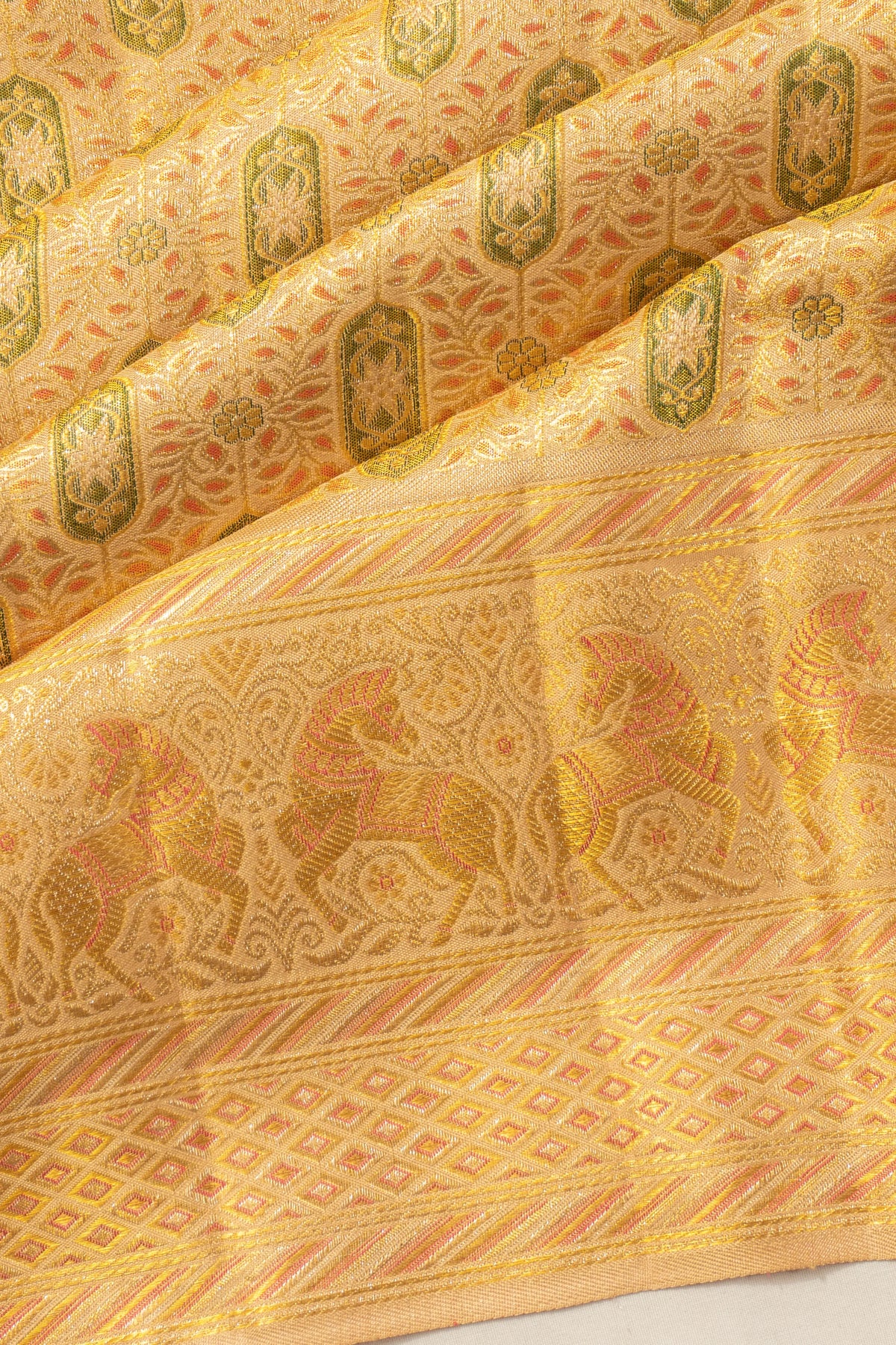 Kanchipuram Silk Tissue Brocade Gold Saree