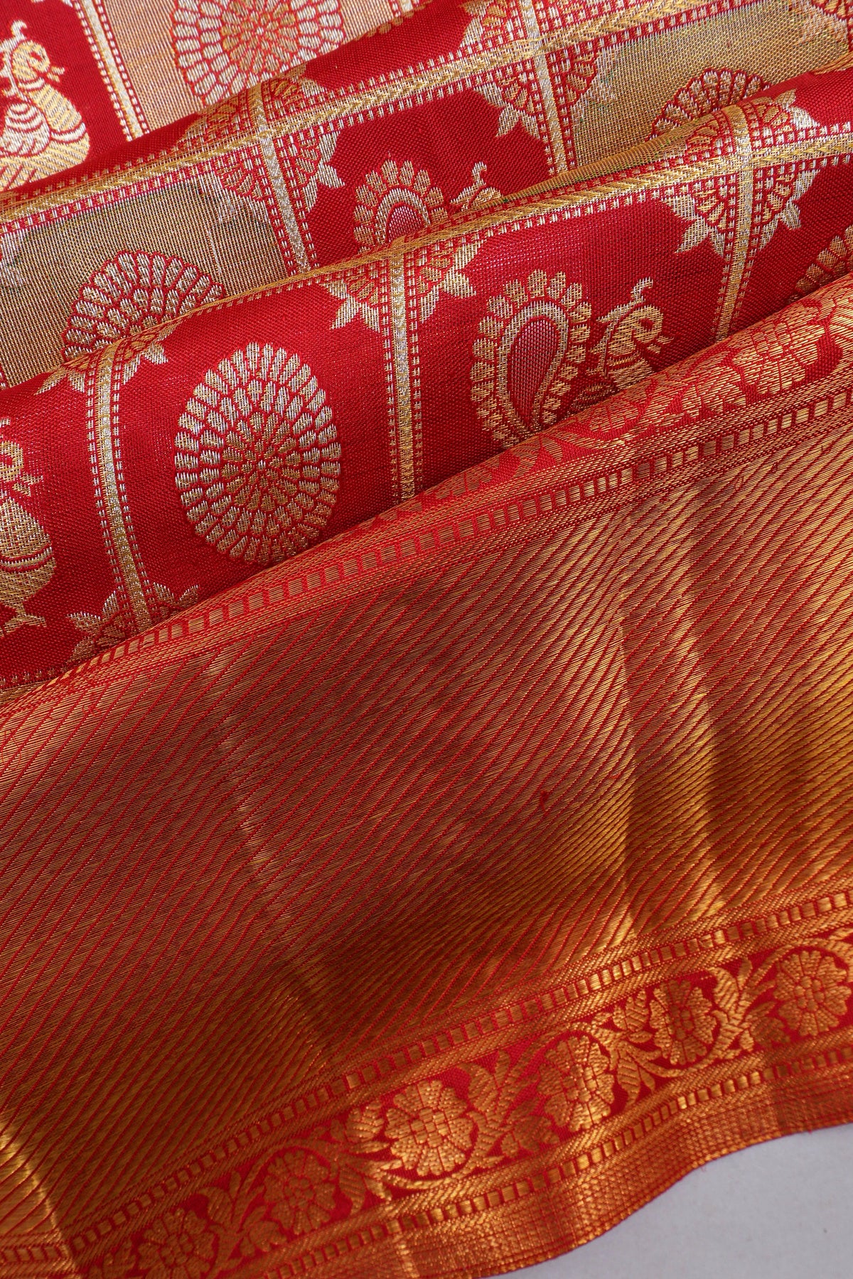 Kanchipuram Silk Checks And Butta Red Saree