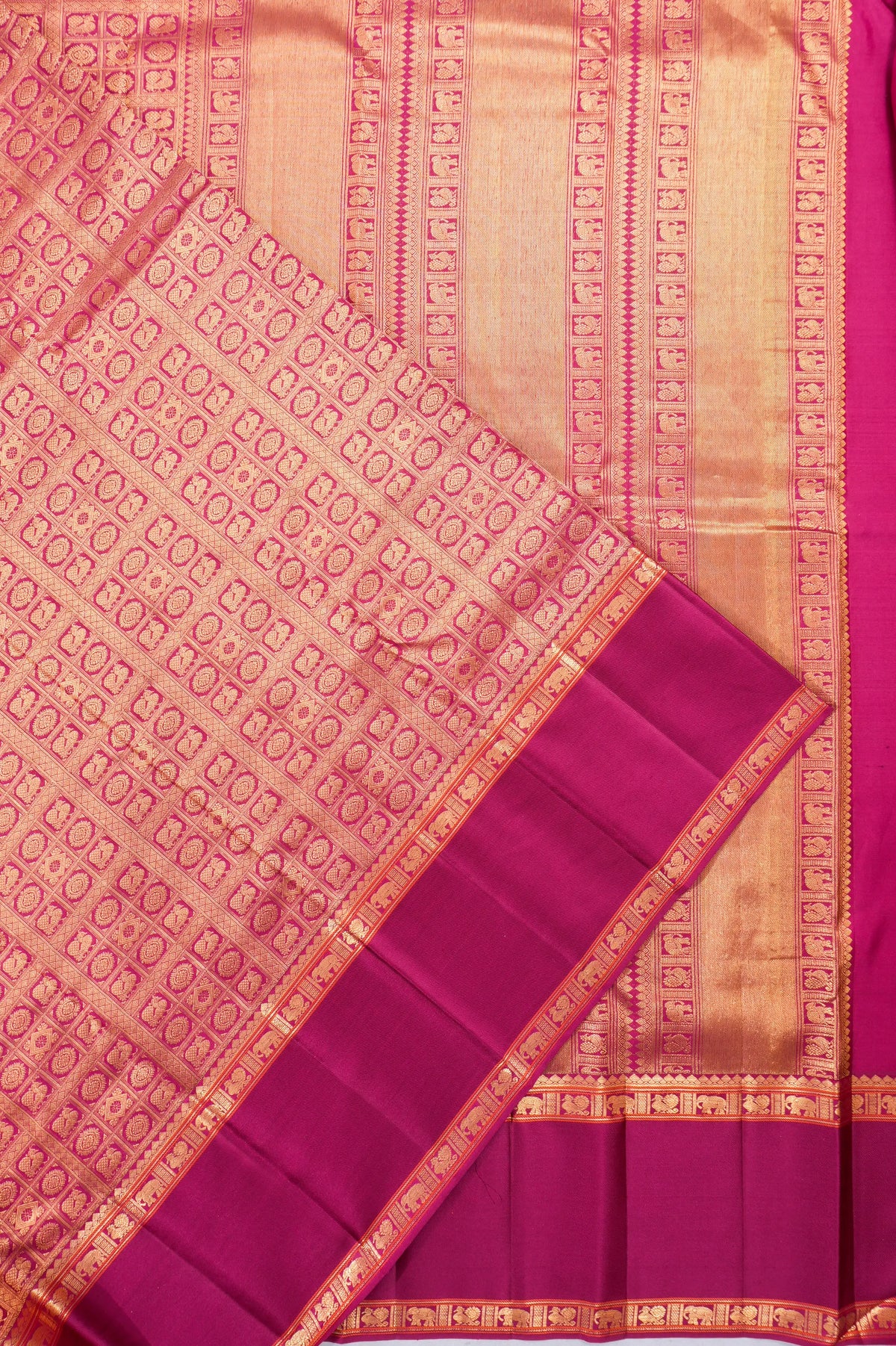 Taranga Kanchi Silk Brocade Deep Purple Saree With Rettai Pettu Border