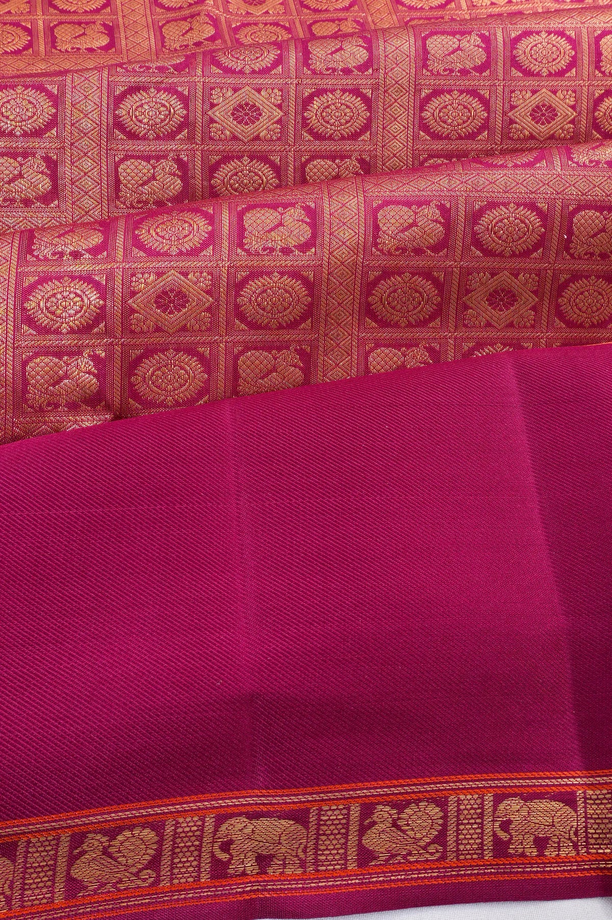 Taranga Kanchi Silk Brocade Deep Purple Saree With Rettai Pettu Border