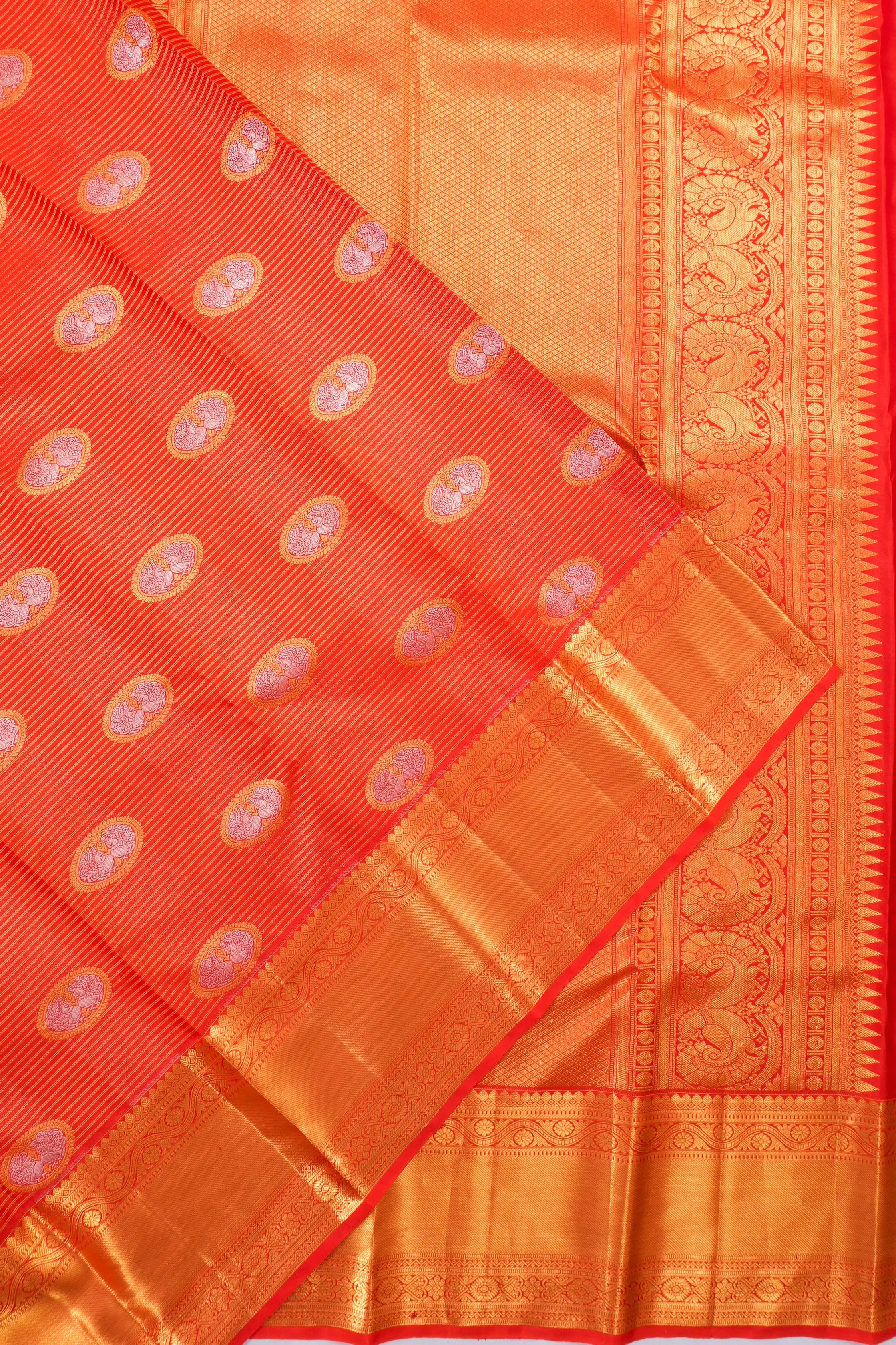 Taranga Kanchi Silk Lines And Butta Orange Saree