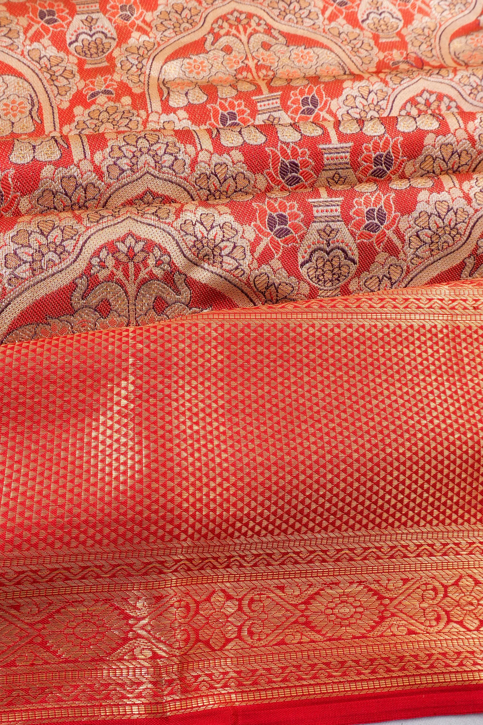 Taranga Kanchi Silk Tissue Brocade Red Saree