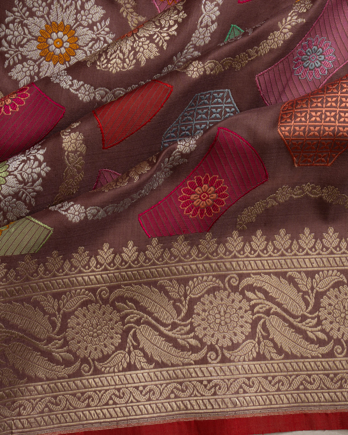 Banarasi Silk Kadwa Butta And Brocade Choco Brown Saree