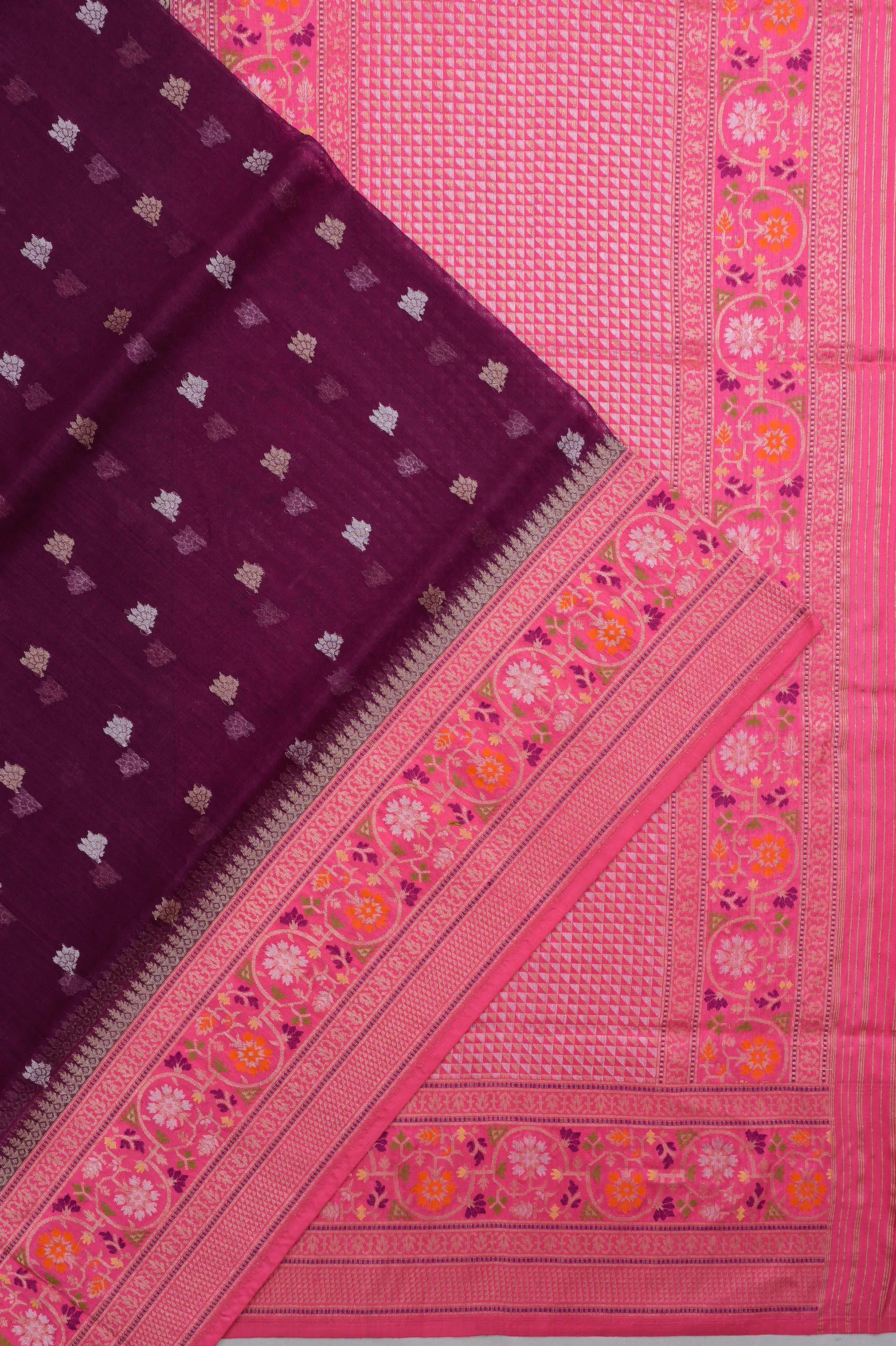 Banarasi Kora Organza Butta Purple Saree