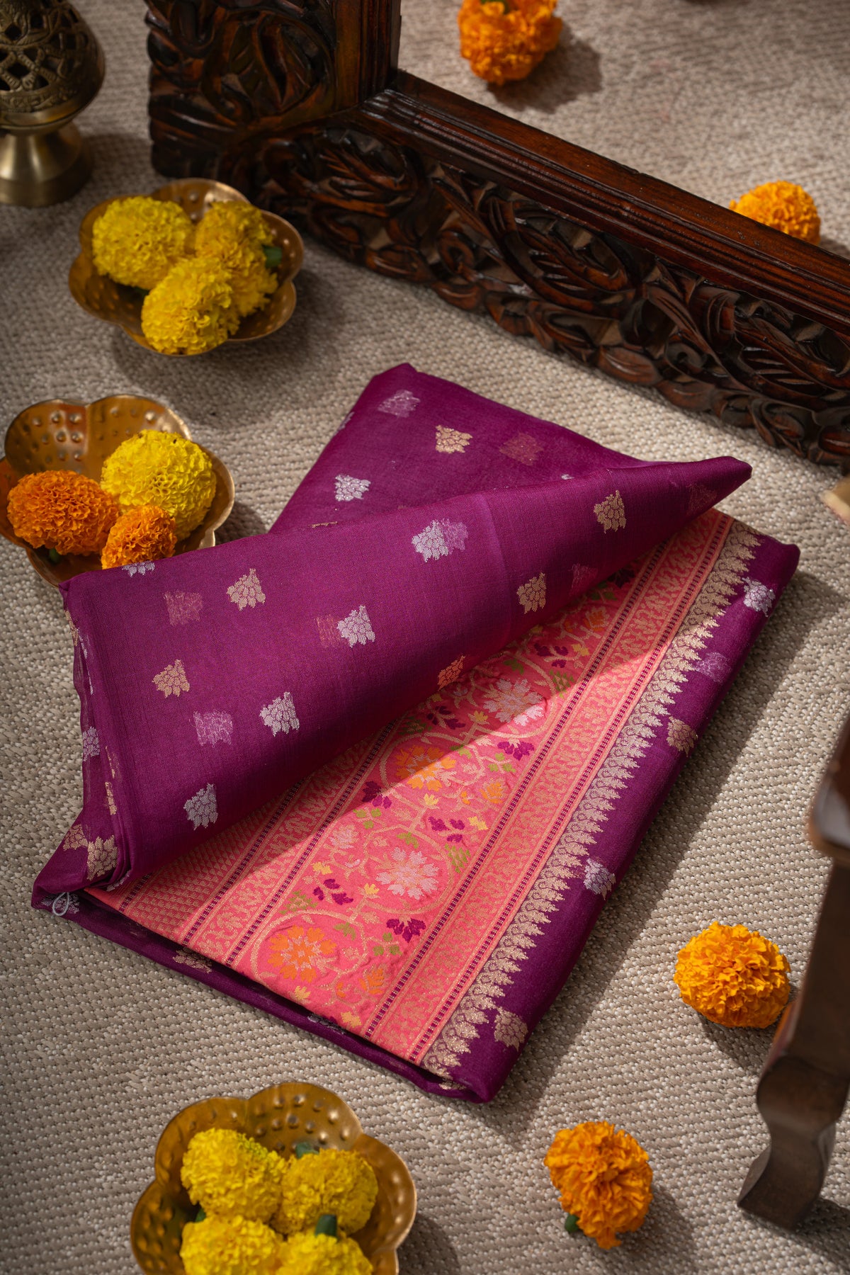 Banarasi Kora Organza Butta Purple Saree
