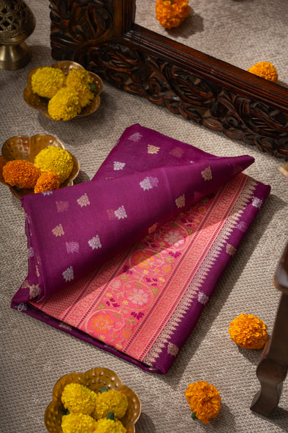 Banarasi Kora Organza Butta Purple Saree
